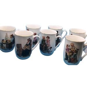 7 Vintage Ceramic Made In Japan Norman Rockwell Museum Mugs Coffee Cups‎
